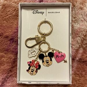Disney Baublebar Gold-Tone Mickey & Minnie Charm Keyring with Pink Heart